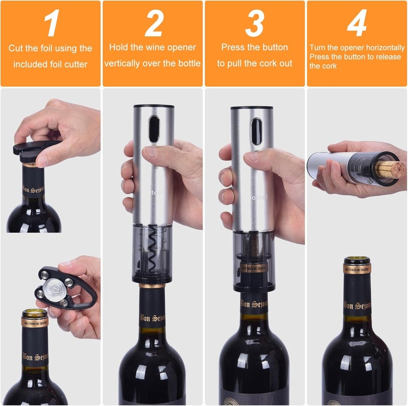 HOWTOOL Electric Wine Opener with Wine Accessories -Rechargeable Wine Bottle Opener Set with Base, Wine Aerator, Foil Cutter and Wine Stoppers- Perfect Wine Gifts for Wine Lovers - Image 2